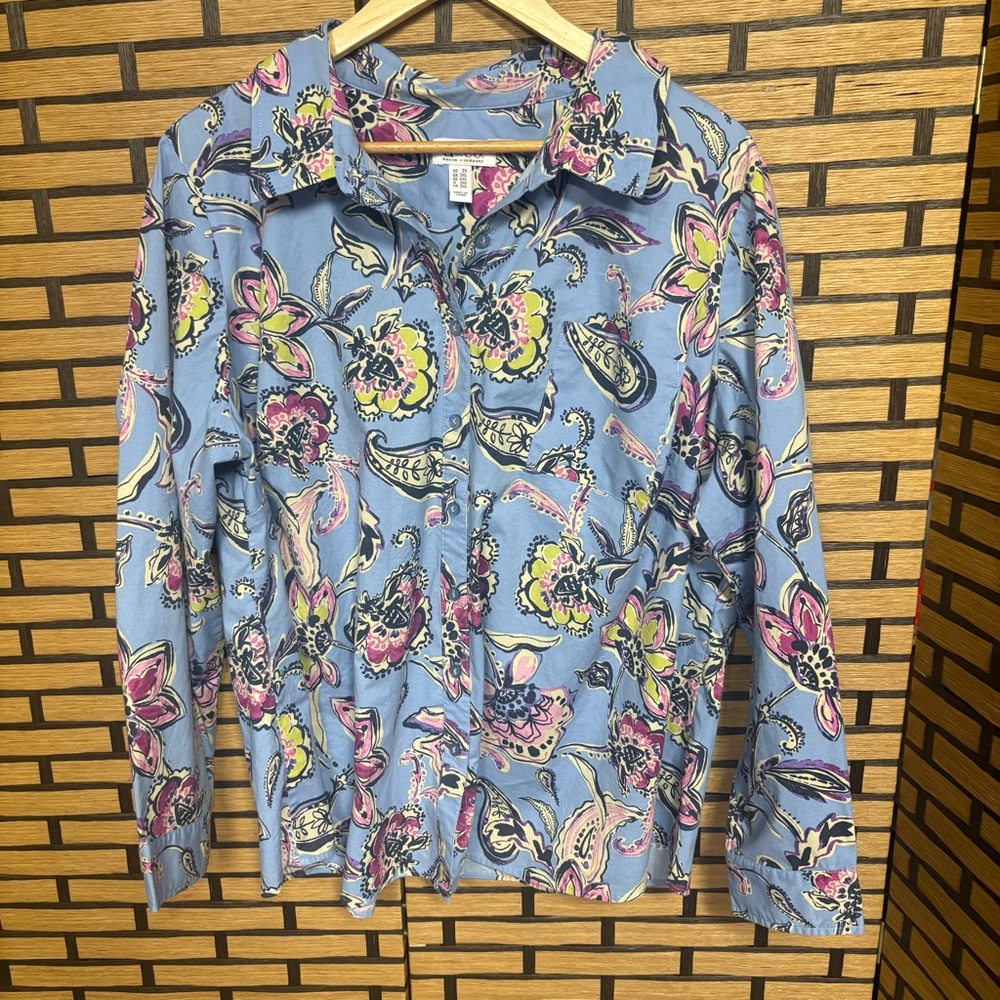 D&Co Blue Paisley Print Button Down Shirt Size 2X